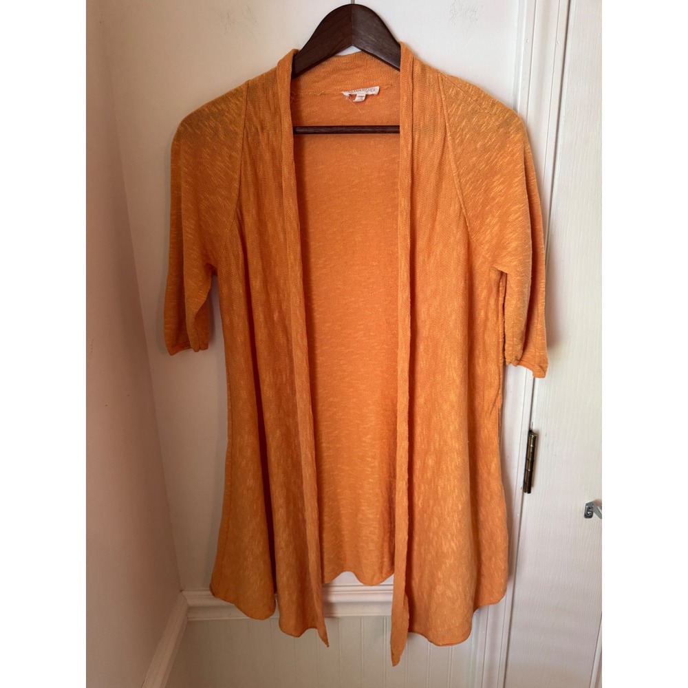 Eileen Fisher Orange Linen Cotton Open Front Cardigan Elbow Sleeve RN78121 Small